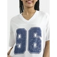thumbnail image 4 of No Boundaries Oversized V Neck Graphic Tee with Short Sleeves, Women's, 4 of 5