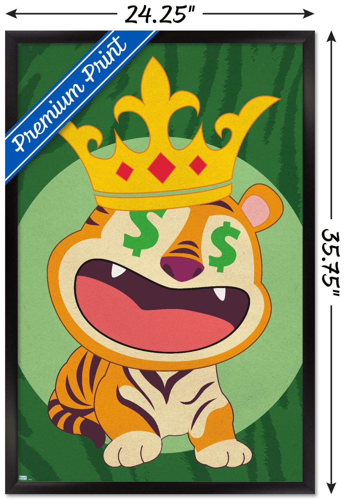 Tiger with Crown Wall Poster, 22.375" x 34", Framed