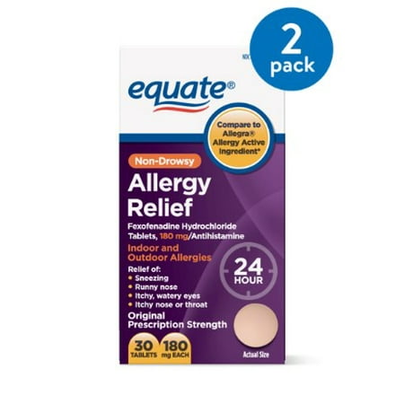 - (2 Pack) Equate Allergy Relief Fexofenadine Tablets, 180 mg, 30 Ct