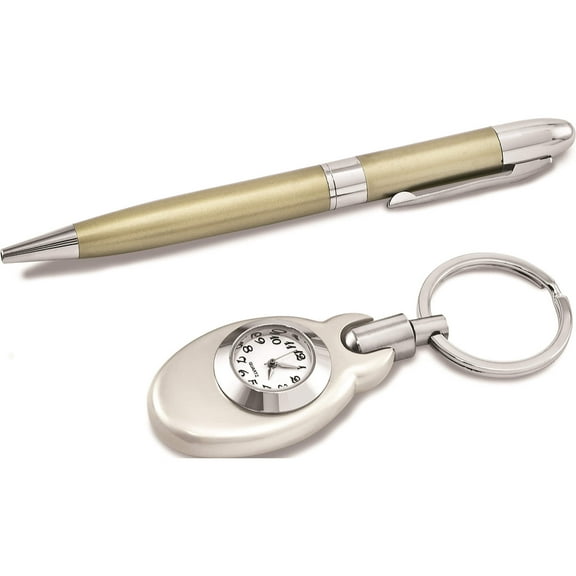 Fashion Silver-Tone Watch Key Ring And Pen Gift Set (6.75 X 4) Made In China gl7941