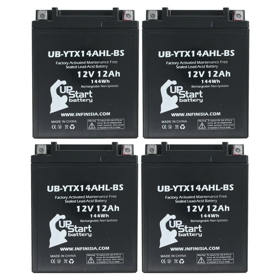 4-Pack UB-YTX14AHL-BS Battery Replacement for 2000 Kawasaki EX500-D Ninja 500 500 CC Motorcycle - Factory Activated, Maintenance Free, Motorcycle Battery - 12V, 12AH, UpStart Battery Brand