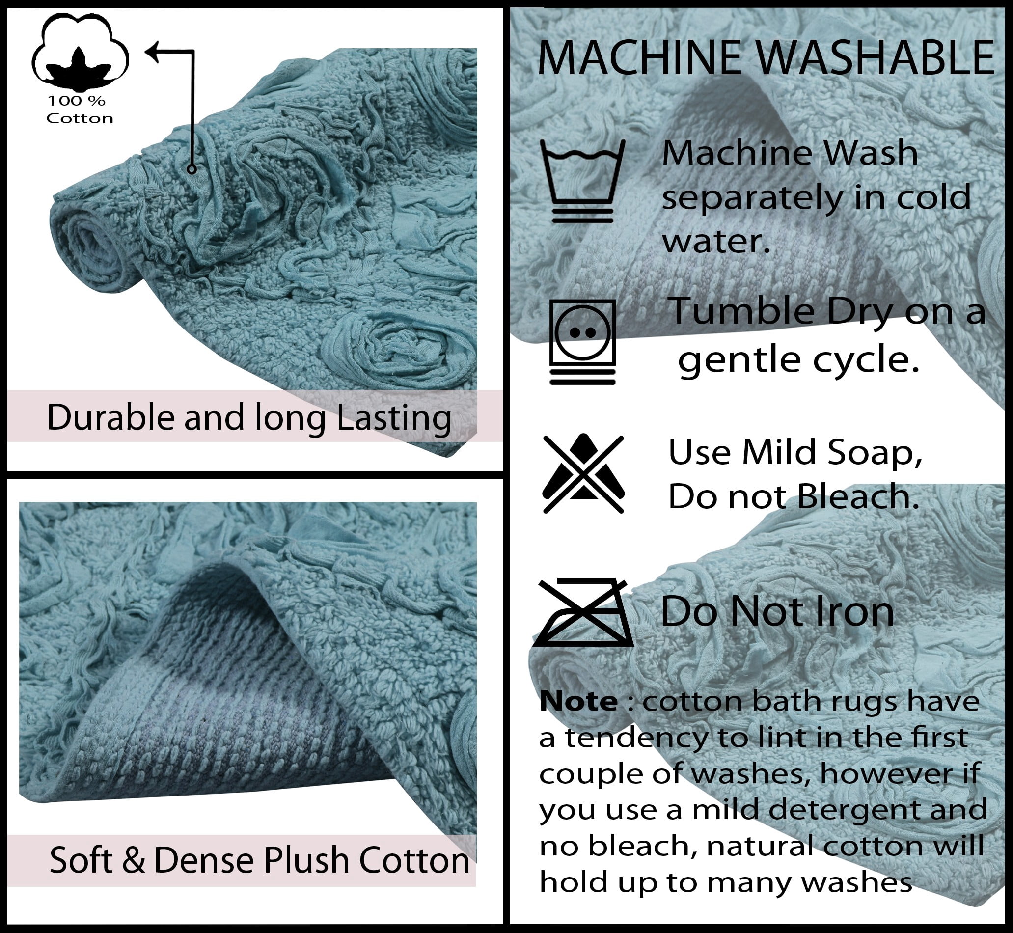 Home Weavers Modesto Bathroom Rug 100% Cotton Bathroom Rugs Set, Washable Rug, Soft Cotton and Water Absorbent bath Rug, Kitchen Mat, Bath Rug, Bath Floor Mat Non Slip, 21"x54" Runner Blue