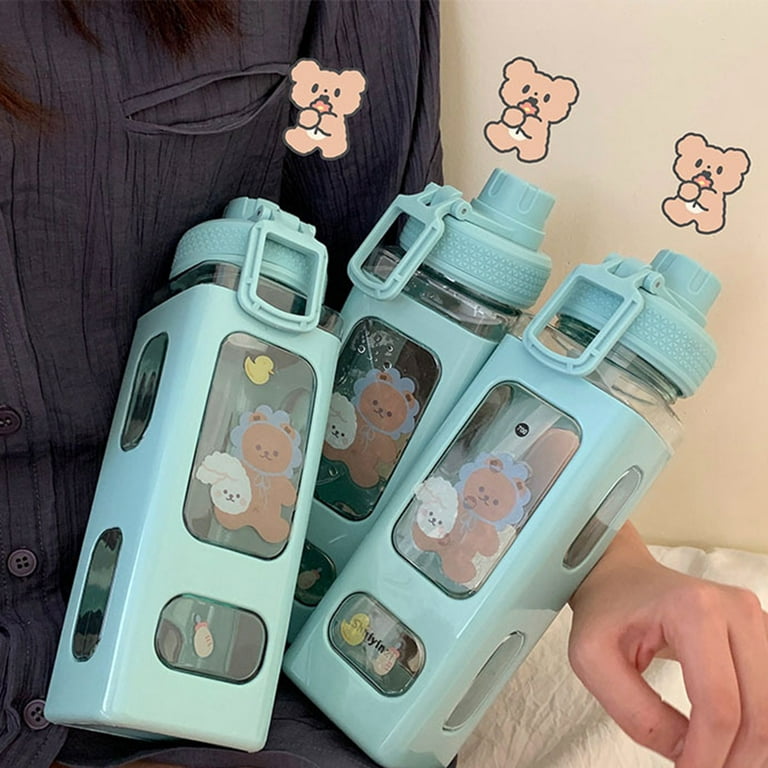 1000/1400ml Cute Bear Water Bottle With Straw Plastic Kawaii Water Jug  Juice Milk Bubble Tea Portable Gym Drink Bottle BPA Free