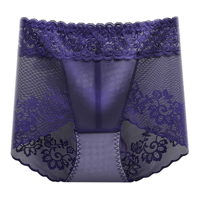 QIPOPIQ Underwear for Women Plus Size High Waisted Lace Waistless Mesh Sexy  Oversized Briefs Panties 
