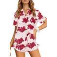 thumbnail image 3 of UVN Pajamas Sets for Women Short Sleeve Button Down Tops and Ruffle Shorts 2 Piece Outfit Satin Silk Pjs Sleepwear Loungewear, 3 of 8
