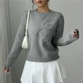 thumbnail image 3 of 1. Women's Embroidered Floral V-Neck Sweater Long Sleeve Oversized Knit Top Lace Trim, 3 of 9