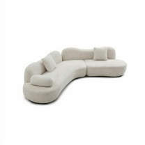 Taoruifang White Boucle Curved Sectional Sofa, 5-Seater Modern Modular Couch with Butterfly Backrest, Solid Wood Frame & 2 Pillows, Medium-Soft Upholstered Living Room Furniture