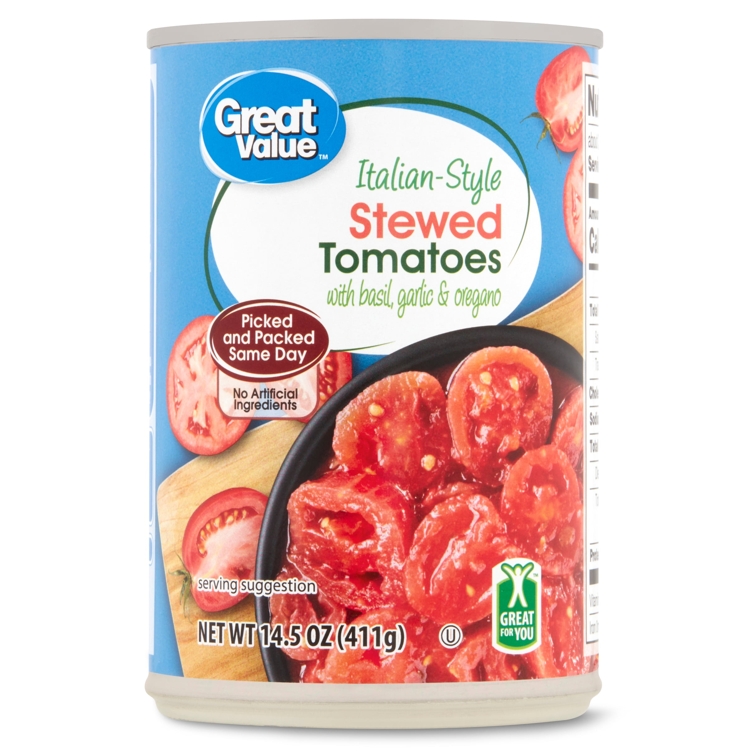 Great Value Italian-Style Stewed Tomatoes with Basil, Garlic & Oregano, 14.5 Oz