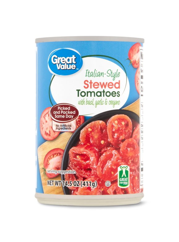 Great Value Italian-Style Stewed Tomatoes with Basil, Garlic & Oregano, 14.5 Oz