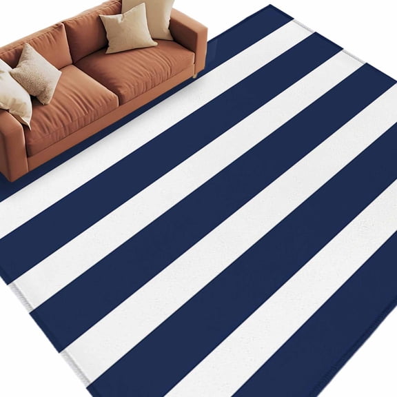 8x10 Area Rugs for Living Room, Navy Blue Stripe Non Slip Area Rugs for Kitchen Bedroom Entryway, Modern Simple Geometric White Striped Washable Carpet Runner Rug Floor Mats for Bedroom Home Decor