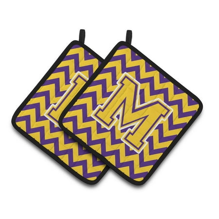 

Carolines Treasures CJ1041-MPTHD Letter M Chevron Purple & Gold Pair of Pot Holders 7.5 x 3 x 7.5 in.