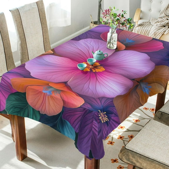 Yayeee Tablecloths for Rectangular Tables 54 x 54 inch Party Table Cover, Large Purple Flowers