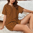thumbnail image 4 of Fuzoiu Black And Orange Houndstooth Print Women's Short-Sleeved Pajama Set,Lounge Sleepwear Set,Womens Pajama Sets 2 Piece,Button-Up Top and Shorts with Pockets-Large, 4 of 7