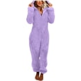 thumbnail image 1 of Combinaison à Capuche Manches Longues d'Hiver Confortable pour Femmes Pyjama Tenue de Détente Douce Fermeture Éclair devant, 1 of 8