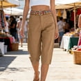 thumbnail image 5 of cocolona Womens Summer Stretch High Waisted Capri Pants Solid Color Elastic Waist Straight Cropped Work Pants with Pockets, 5 of 5