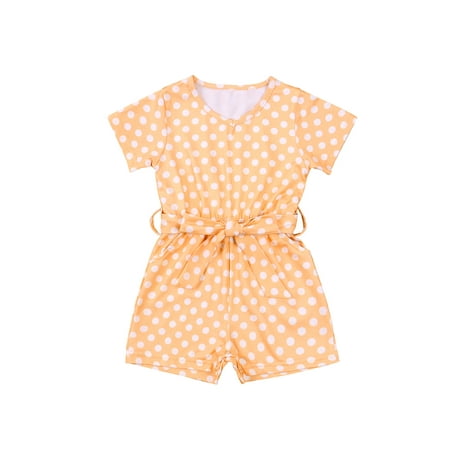 

Canrulo Newborn Baby Girl Summer Romper Belt Polka Dot Short Sleeve Round Neck Playsuit