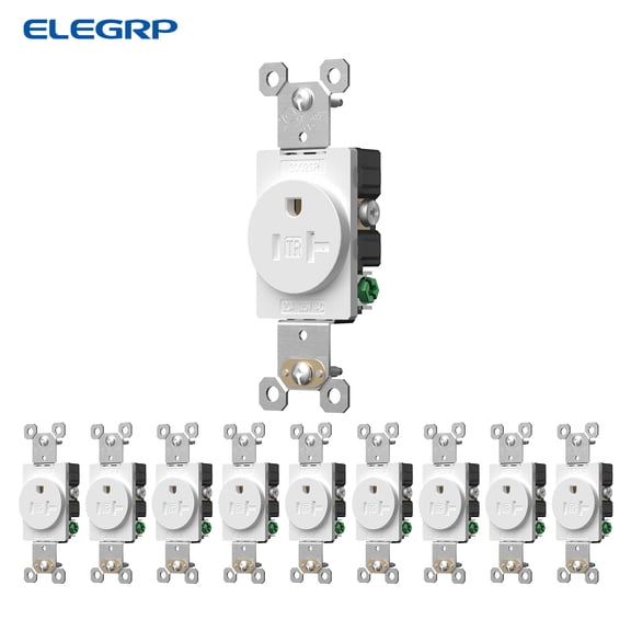 ELEGRP Single Receptacle 2-Pole 3-Wire Grounding Tamper-Resistant 20A 125V NEMA 5-20R White 10 Pack