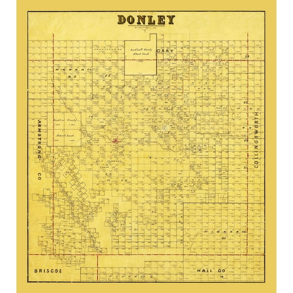 Historic County Map - Donley County Texas - General Land Office 1880 - Vintage Wall Art
