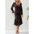 thumbnail image 2 of Polka Dot Print Ruched Ruffle Hem Dress for Women Below Knee Length Black Medium, 2 of 4