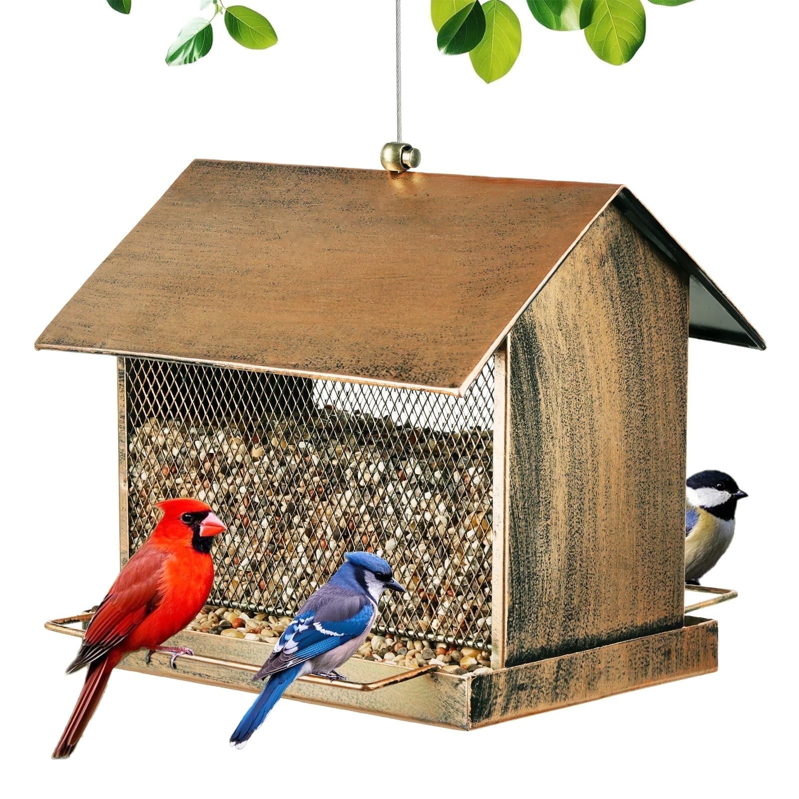 Samhe Bird Feeder for Outside Hanging, Outdoors Heavy Duty Metal Wild Birdfeeder, 3.5lbs Large Capacity