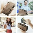 thumbnail image 6 of Zipper Wallet Case for iPhone 15 Plus, Premium PU Leather Wrist Hand Strap Card Slots Holder Flip Folio Cover with Magnetic Suction Kickstand Large Capacity Shockproof Case, Brown, 6 of 8