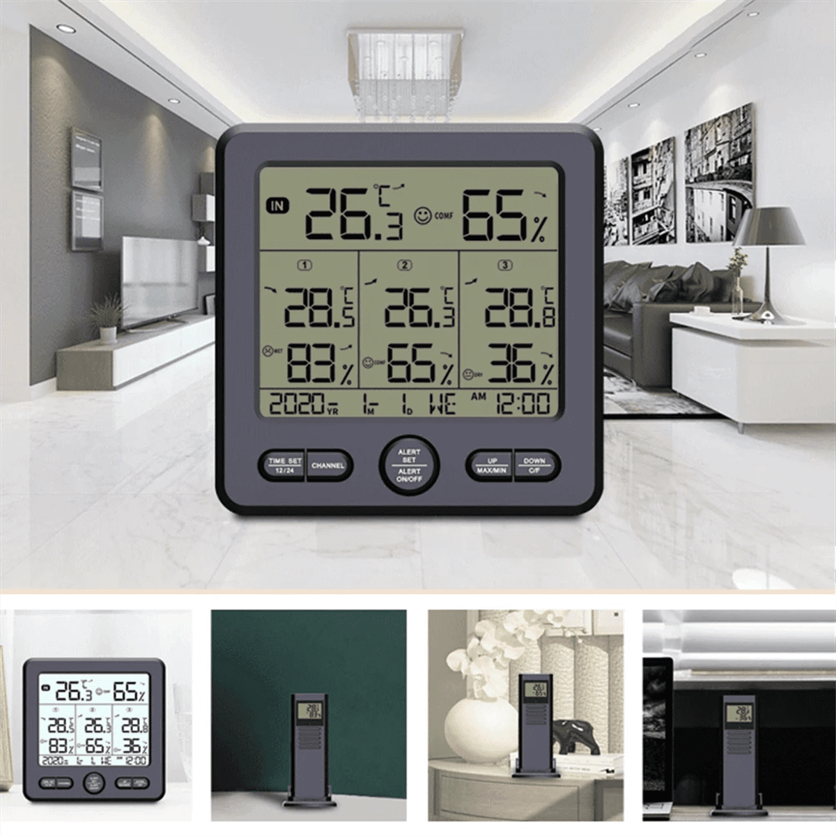 Weather Station Indoor/Outdoor Wireless Sensors Digital Thermometer Hygrometer LED LCD Display Thermometer(White)