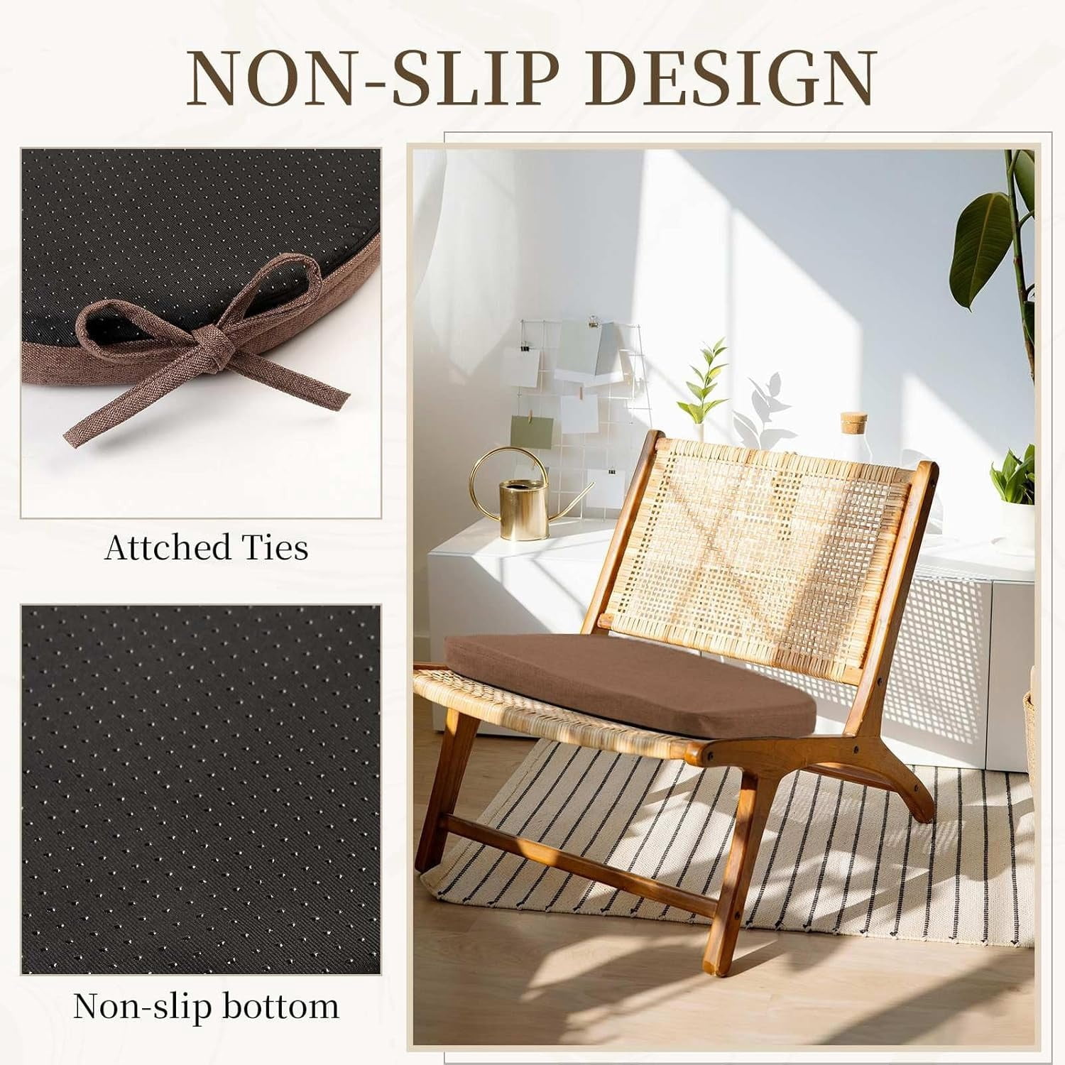 Outdoor Chair Cushions, 17" x 17" x 2" Patio Chair Cushions for Outdoor Furniture, Indoor Dining Seat Chair Pads with Ties, for Patio, Garden, Living Room
