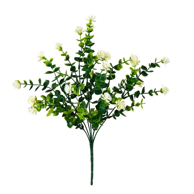 Flor de camelia artificial con hojas de eucalipto, 7 tenedores, flor falsa con tallo, floración artificial, decoración para bodas, fiestas y interiores.