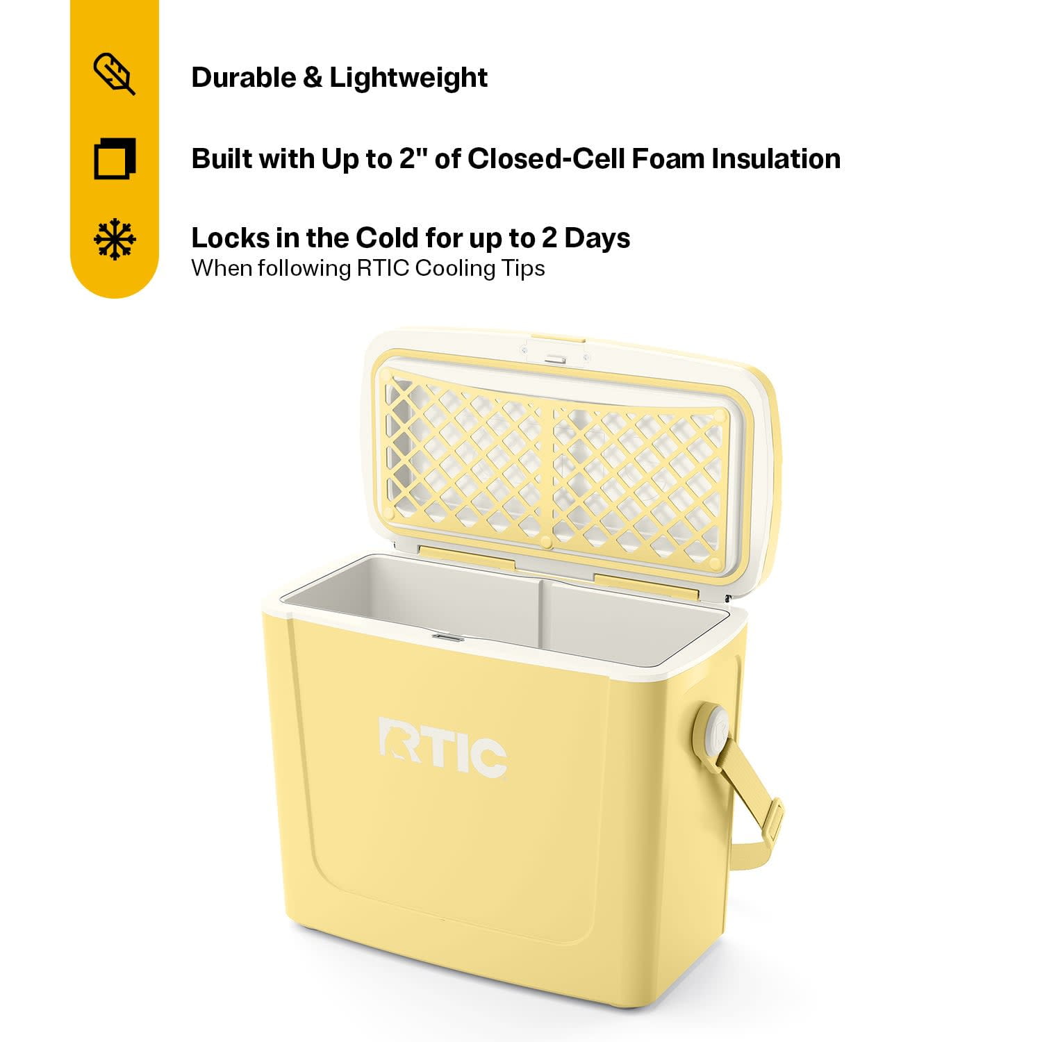 RTIC 16 QT Hard-Sided Ice Chest Cooler, Fits 20 Cans, Road Trip, Sunlight/White