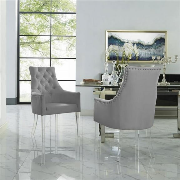 Posh Colton Linen Fabric Dining Chair with Acrylic Legs - Light Gray (Set of 2)