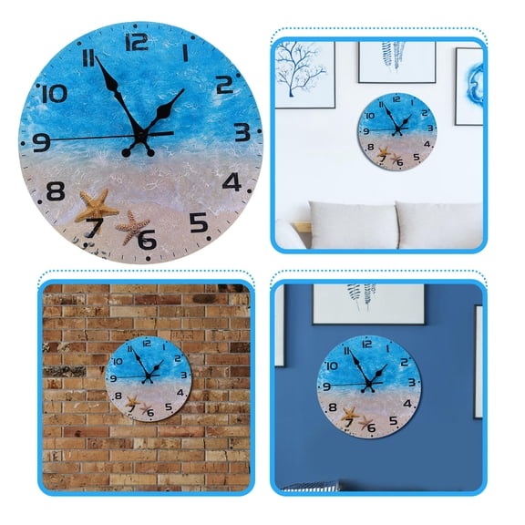 IBASETOY Large Outdoor Wooden Wall Clock Beach Style Mute Decor for Home Living Room