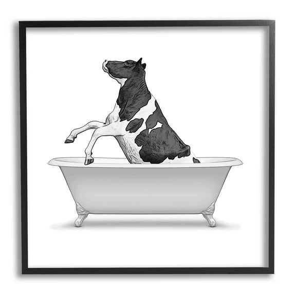 Stupell Industries Farmhouse Cow Vintage Bath Graphic Art Black Framed Art Print Wall Art, Design by Annalisa Latella