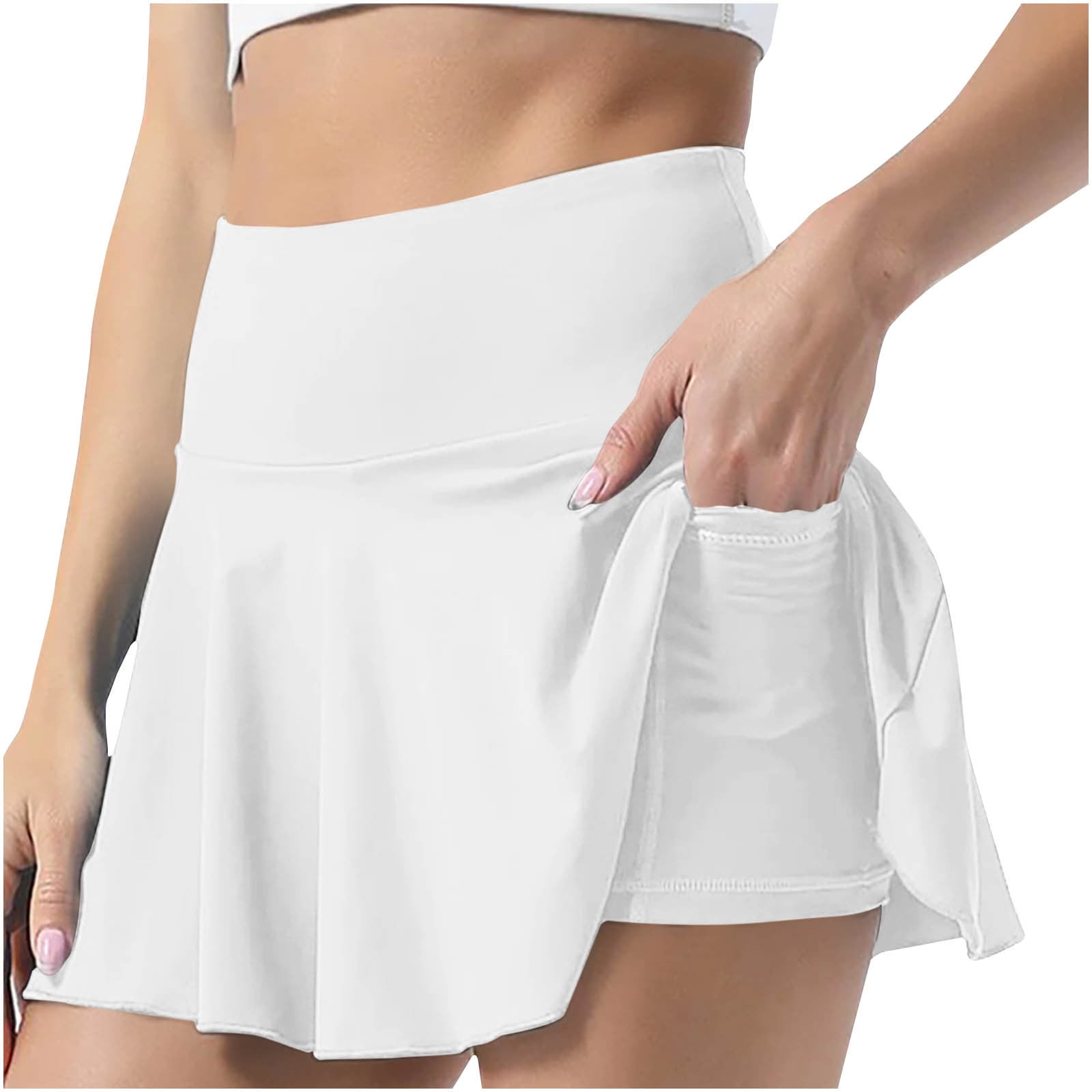 COBKK Womens Business Casual Skirts Womens Skirts Dressy Petite Summer Womens Pleated Tennis Skirt High Waist Elastic Sports Skirt White 2XL