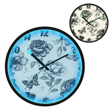 Iauyy Vintage Battery Sunrise Clock Wall Clock 12 inch Fashion Bedroom/Biathroom Lighted Wall Clock for Kitchen Clocks ,Ink Drawing Of Textures