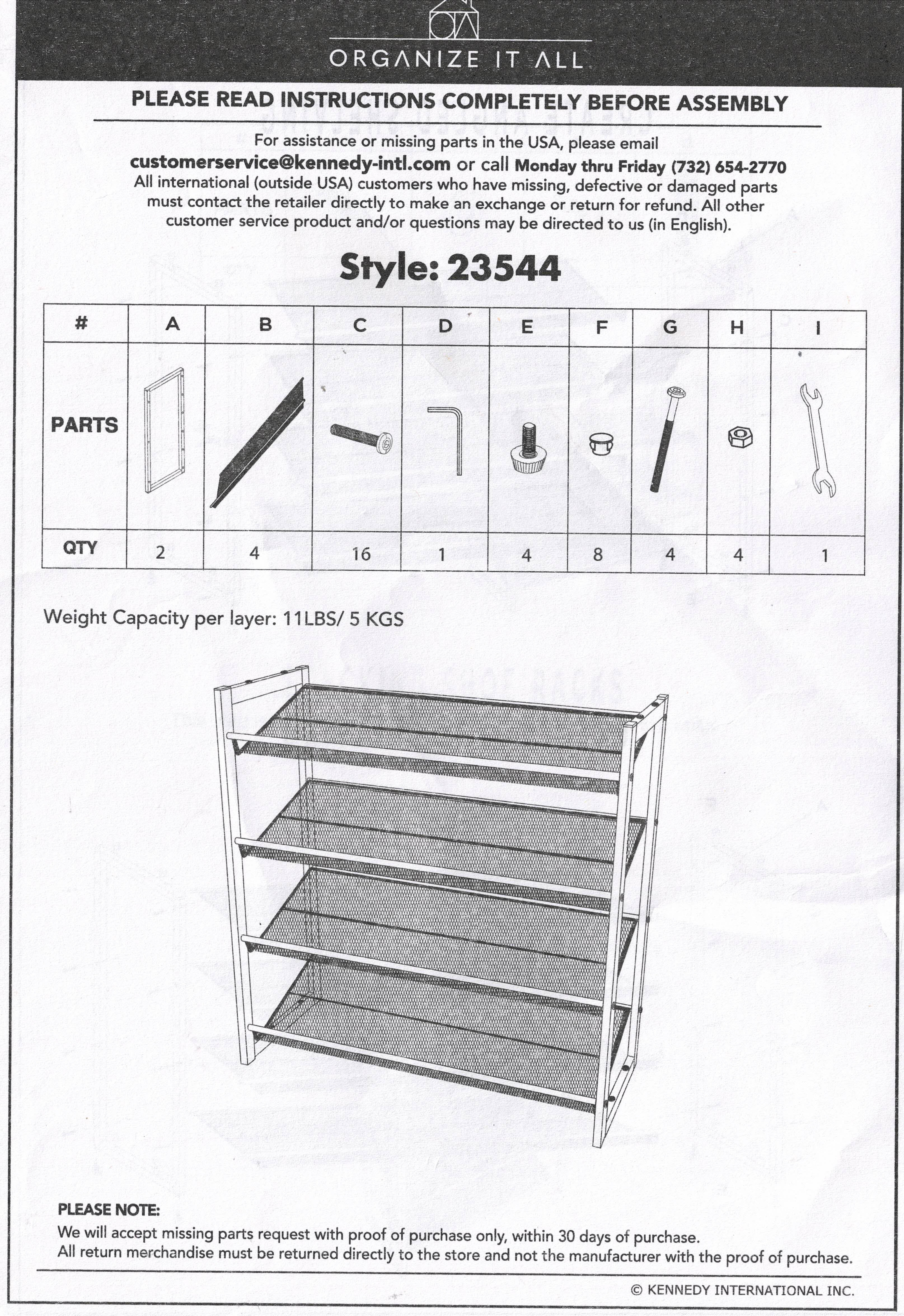 Organize It All 4 Tier Adjustable Mesh Shoe Rack in Black