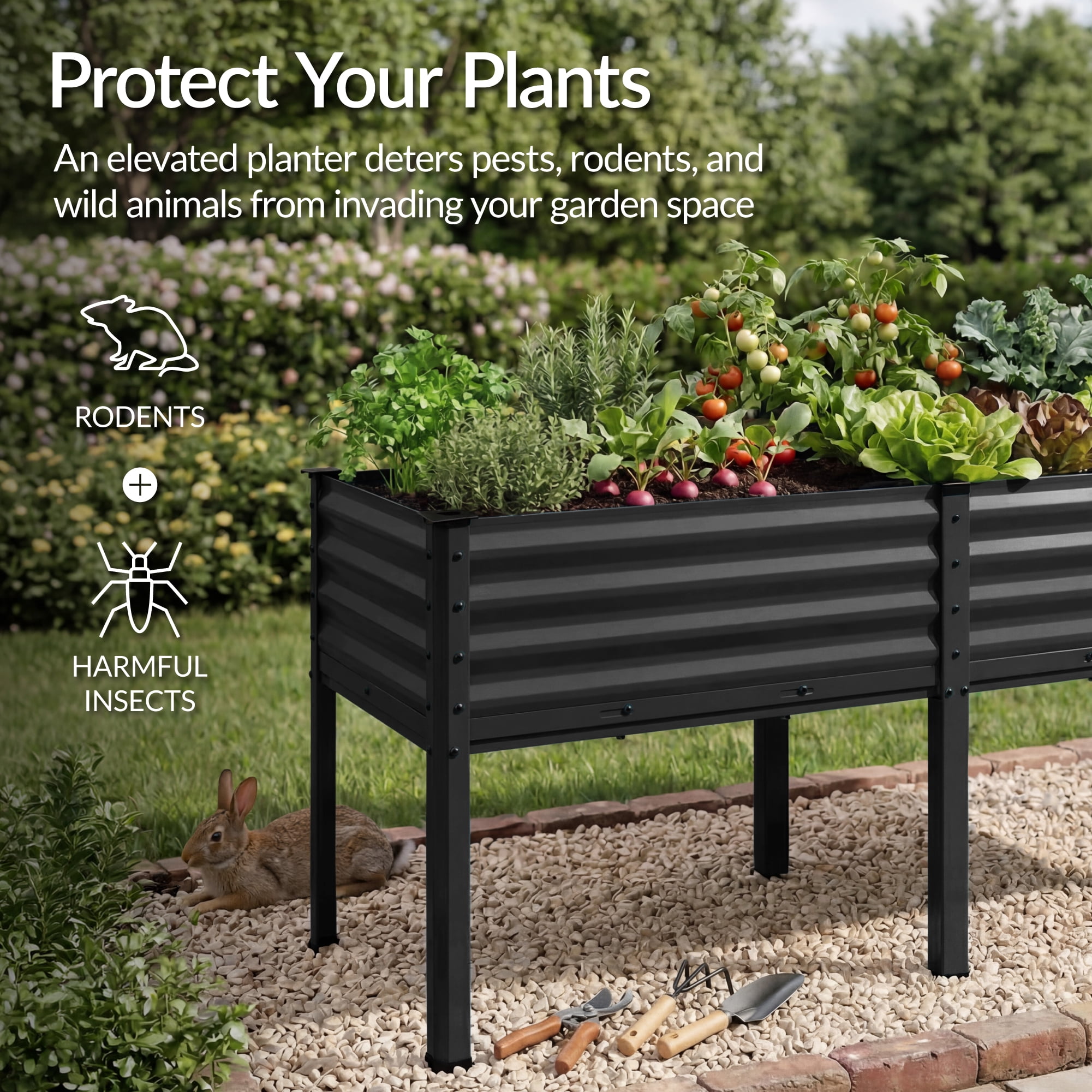Best Choice Products 72x24x30in Non Toxic Elevated Galvanized Metal Garden Bed Corner Protectors - Black