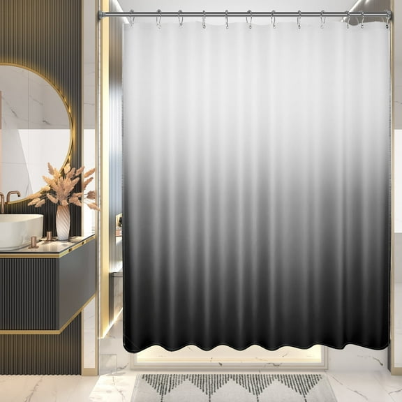 AmazerBath Shower Curtain, Gradual Black Fabric Shower Curtain Set with 12 Shower Curtain Hooks, Farmhouse Cloth Black and White Shower Curtain, Rustic Washable Bathroom Shower Curtain Sets, 72x72 In