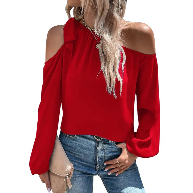 Blusa con hombros descubiertos, blusa para mujer, camisa con mangas abullonadas y hombros descubiertos, blusa con hombros descubiertos, estándares líderes en la industria
