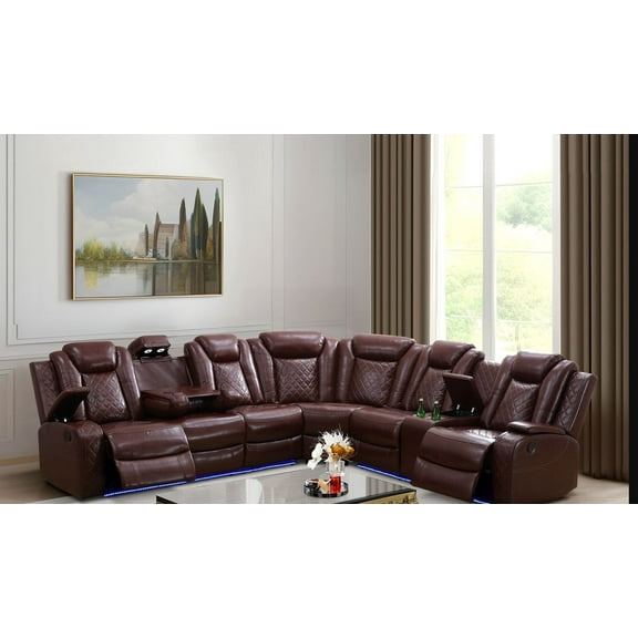 Red Breathing Leather 3-Piece Living Room Recliner Sofa Set