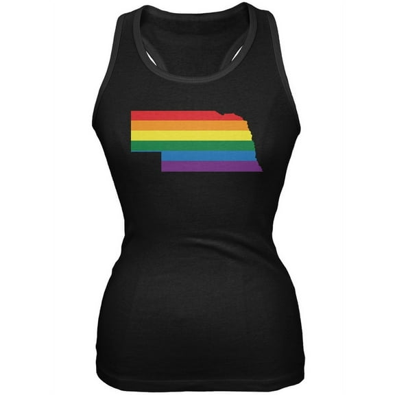 Nebraska LGBT Lesbian Pride Rainbow Black Juniors Soft Tank Top - Large