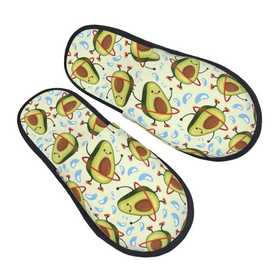 Junzan Fuzzy Feet Slippers For Women,House Shoes Non Slip Indoor/Outdoor,Avocado Doing Sport Designs-Large