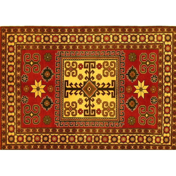 Ahgly Company Machine Washable Indoor Rectangle Geometric Yellow Traditional Area Rugs, 2' x 5'