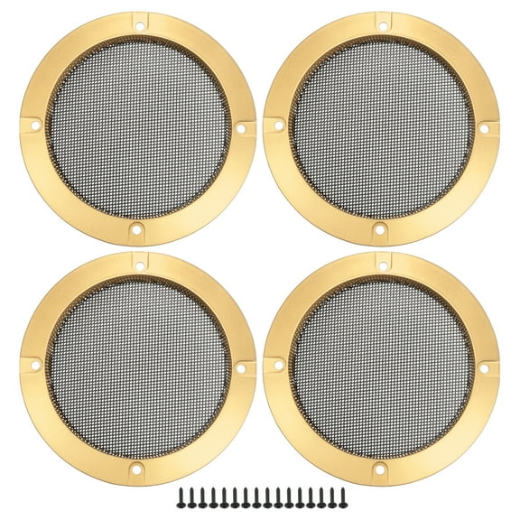 Unique Bargains 4 Pcs 4" Car Speaker Grills Cover Mesh Round 4 Inch Audio Subwoofer Guard with Screws Iron Gold Tone