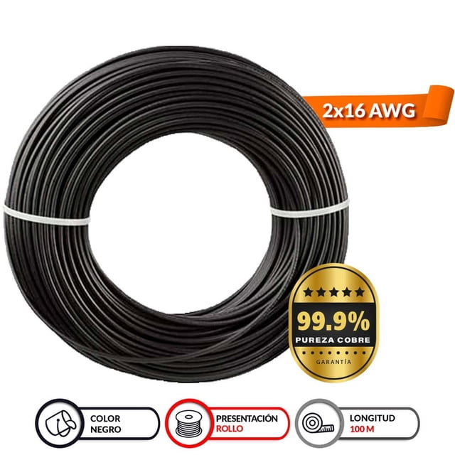 Cordón de uso extra rudo Iusa Calibre 2 x 16 AWG Negro