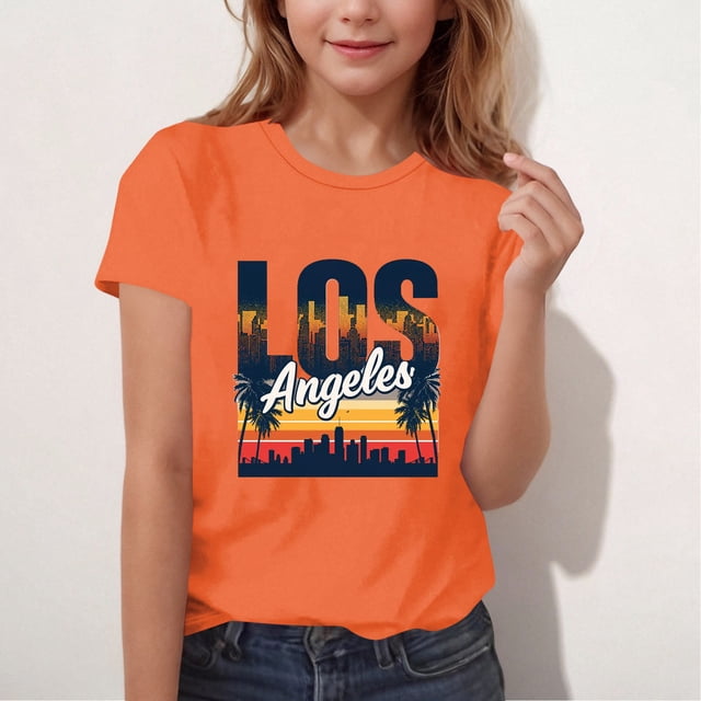 EGNMCR T-shirt Imprimé à Manches Courtes pour Enfants Col Rond Manches Courtes Décontracté Polyvalent pour Filles Haut en polyester