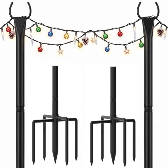 Outdoor String Light Poles Heavy Duty 10FT Steel Stands with 5-Prong Base for Patio & Garden