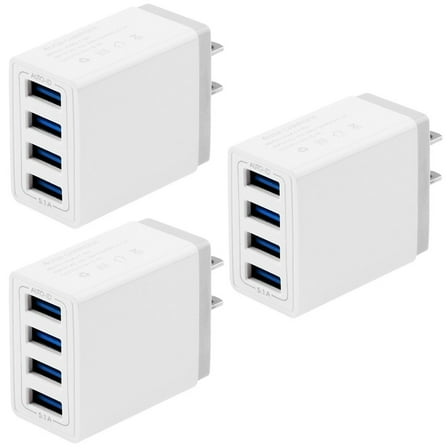 Wall Charger Plug, 3-Pack 3.1A 4-Muti Port USB Adapter Power Plug Charging Station Box Base Replacement for iPhone 11 Pro Max/X/8/7, iPad, Samsung Phones and More USB Wall Charging Block