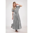 thumbnail image 5 of utcoco Womens Casual Short Sleeve Button Down Tie Waist Ruffled Striped Maxi Shirt Dress, 5 of 7