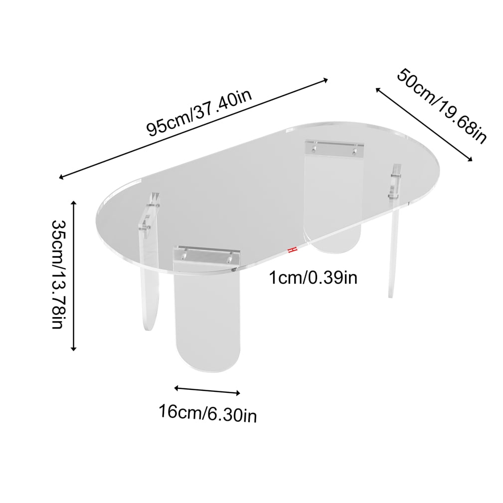 Wisfor Premium Clear Acrylic Coffee Table Sofa End Side Table Living Room Storage Decorative, Transparent, 37.40x19.69x13.78 inch