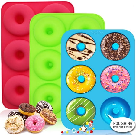 

3PCS Silicone Donut Mold - Non-Stick Silicone Doughnut Pan Set Just Pop Out! Heat Resistant Make Perfect Donut Cake Biscuit Bagels BPA FREE and Dishwasher Safe Set of 3